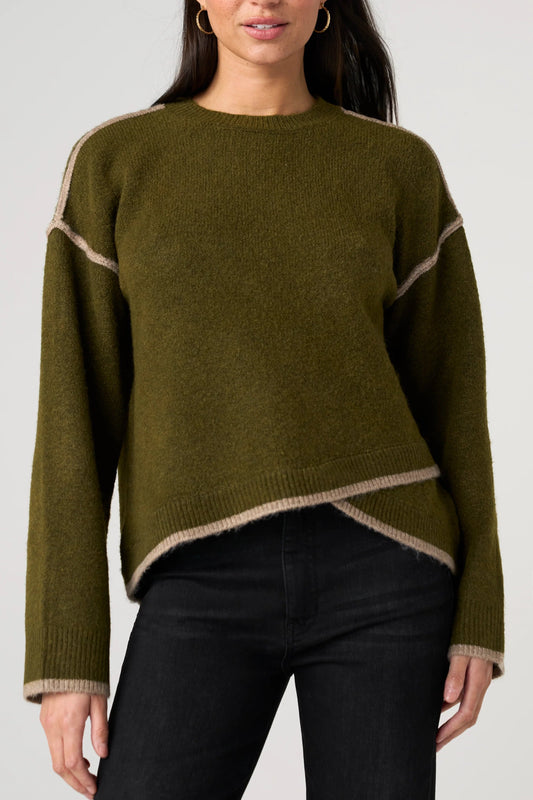 Sweater with Tulip Hem Olive Mushroom