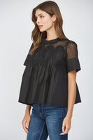 Lace Appliqué Mesh Top Black