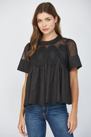 Lace Appliqué Mesh Top Black