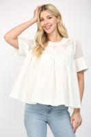 Lace Appliqué Mesh Top White