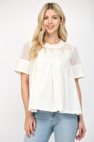 Lace Appliqué Mesh Top White