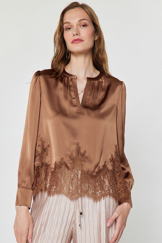 Lace Hem Satin Blouse