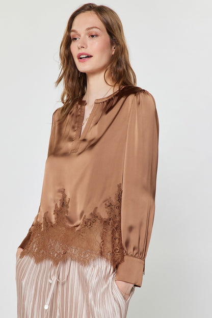 Lace Hem Satin Blouse
