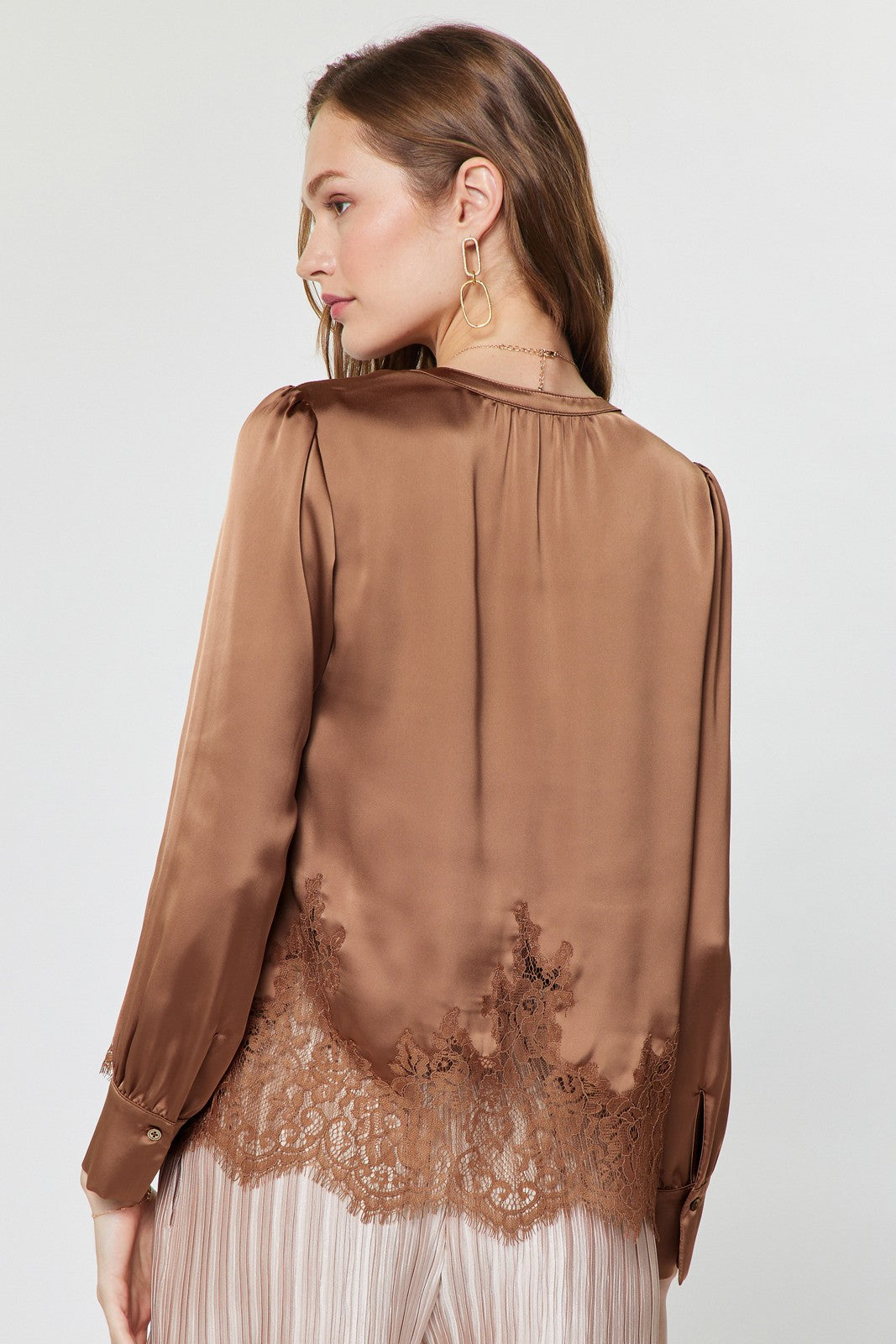 Lace Hem Satin Blouse