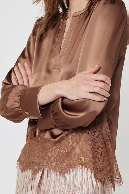 Lace Hem Satin Blouse