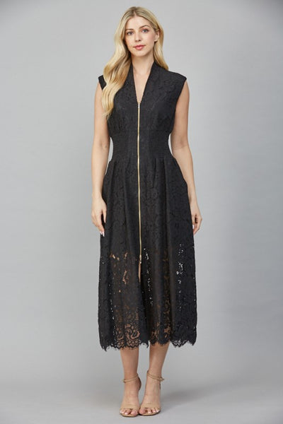 Lace Smocked Zip Front Dress