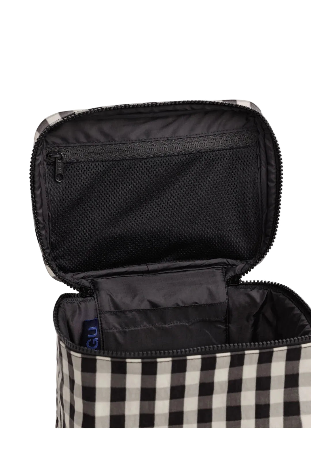 Large Cosmetic Case Black and Cream Gingham