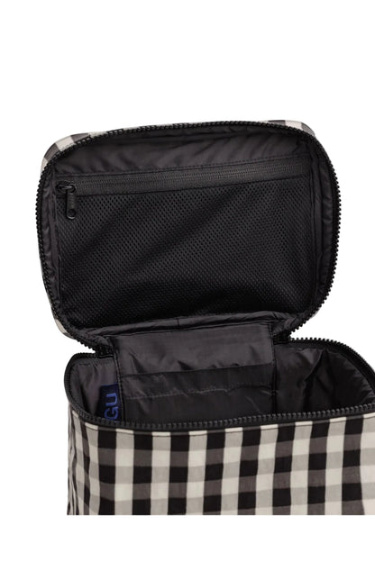 Large Cosmetic Case Black and Cream Gingham