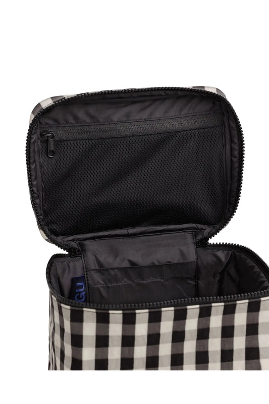 Large Cosmetic Case Black and Cream Gingham