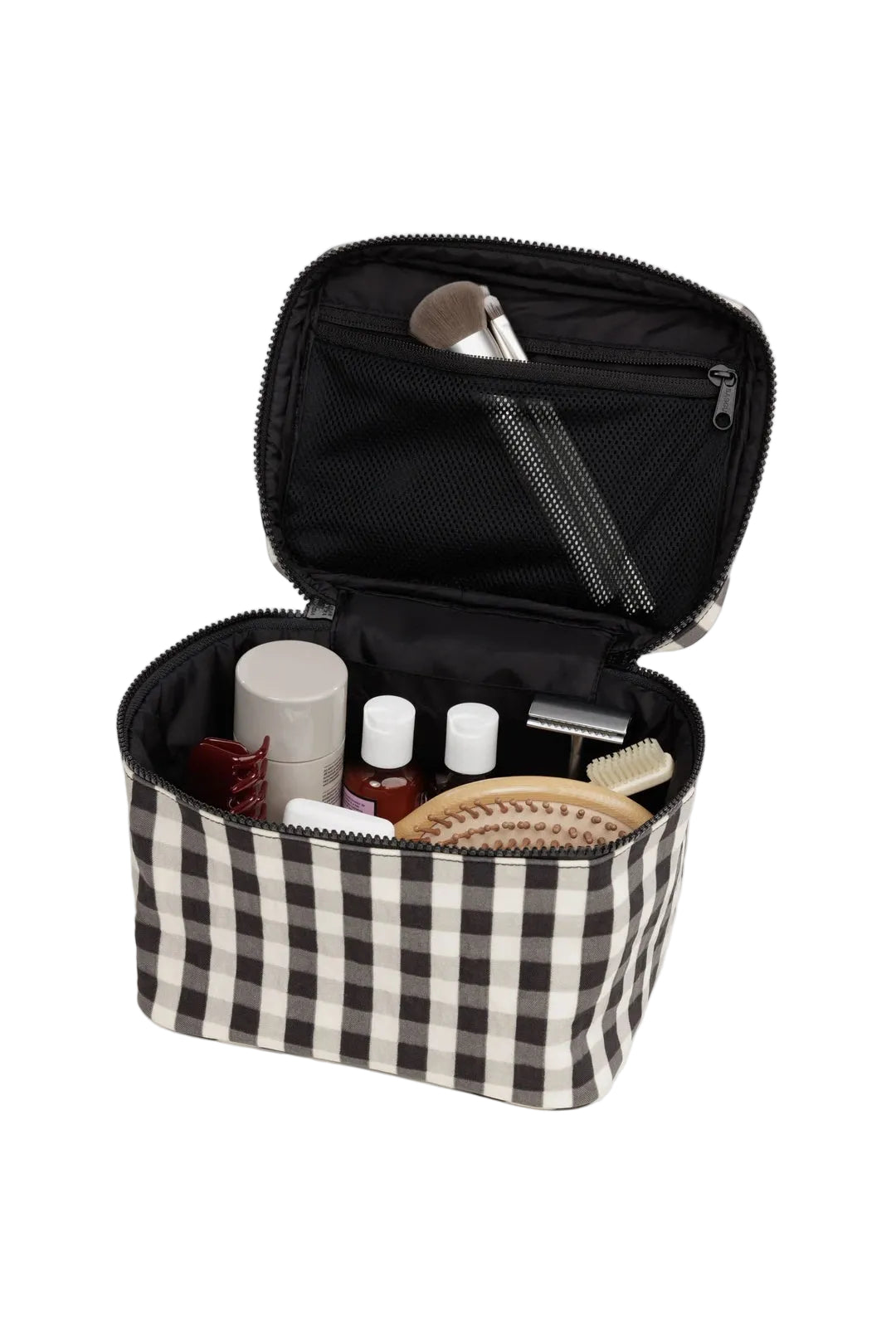 Large Cosmetic Case Black and Cream Gingham