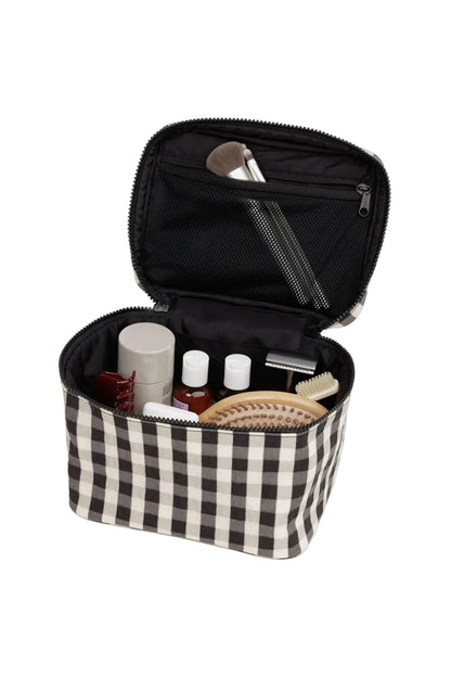 Large Cosmetic Case Black and Cream Gingham