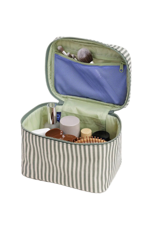 Large Cosmetic Case Sage Stripe