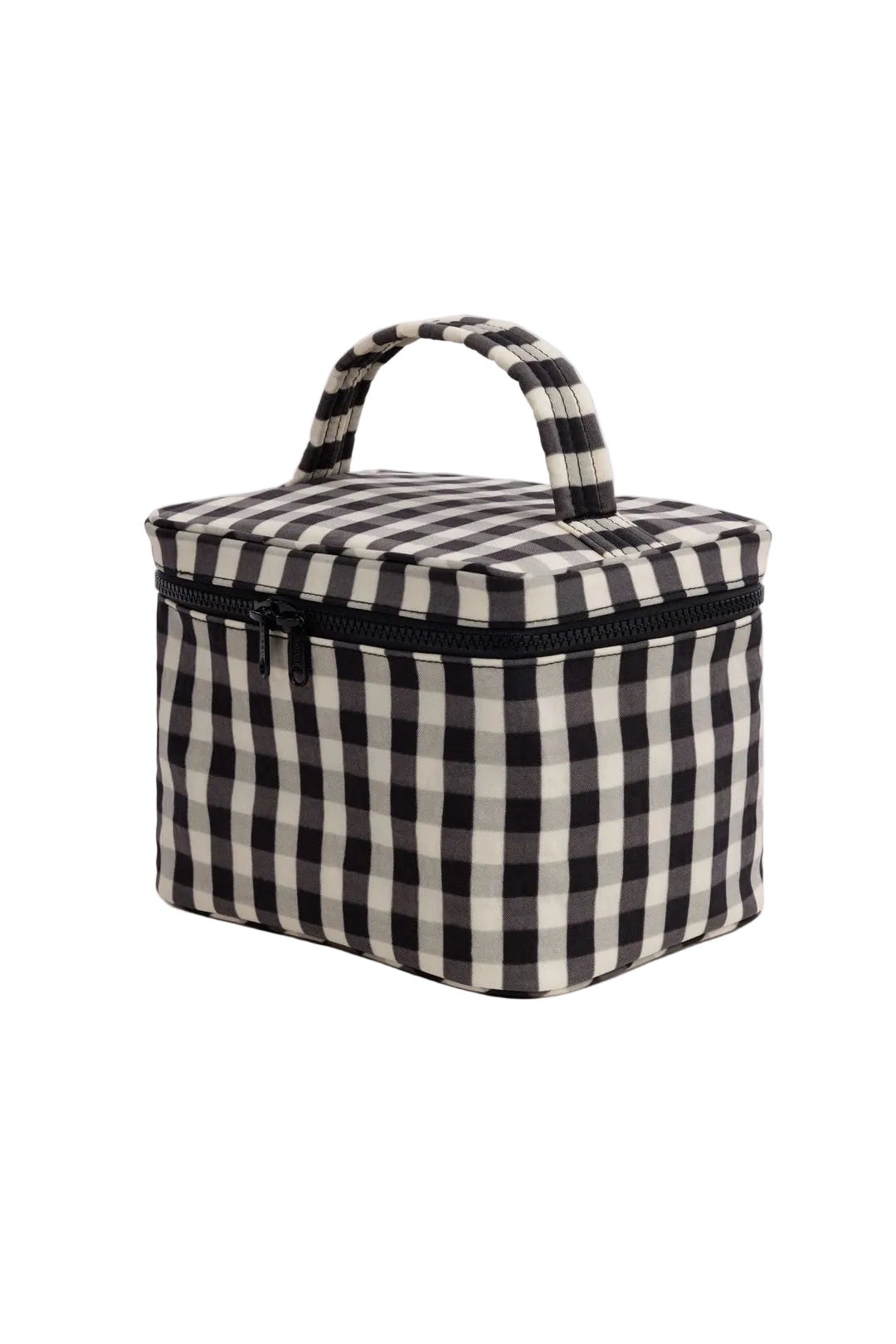 Large Cosmetic Case Black and Cream Gingham