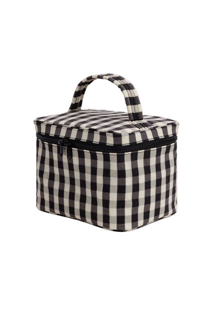Large Cosmetic Case Black and Cream Gingham