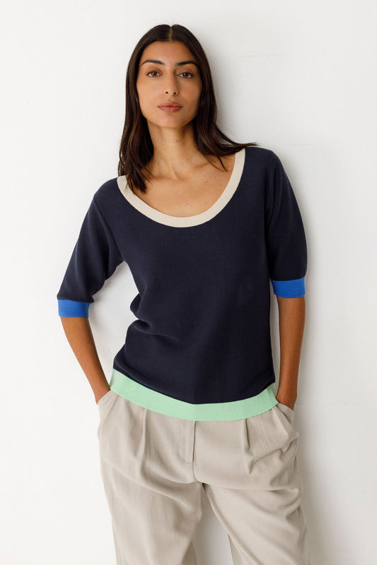 Lary Colorblock Short Sleeve Knit Top