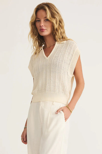 Lauden Crochet Polo Top Sea Salt