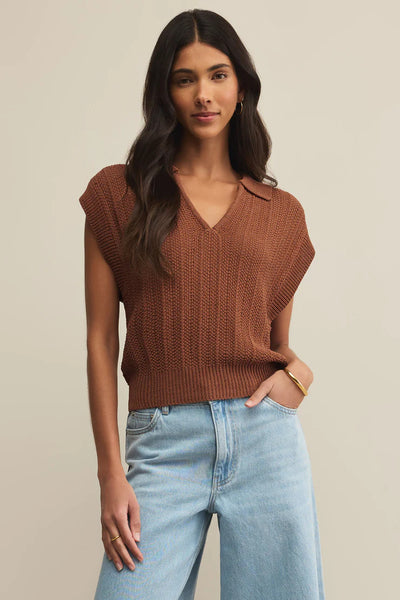 Lauden Crochet Polo Top Teakwood