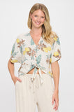 Lemon Print Tie Front Top