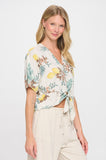Lemon Print Tie Front Top
