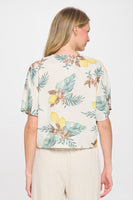 Lemon Print Tie Front Top