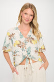 Lemon Print Tie Front Top