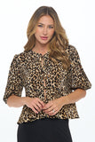 Leopard Print Plisse Tie Blouse