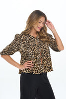 Leopard Print Plisse Tie Blouse