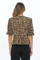 Leopard Print Plisse Tie Blouse