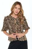 Leopard Print Plisse Tie Blouse