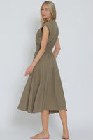 Light Olive Smocked Zip Front Midi Dress