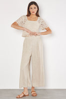 Linen Blend Cropped Palazzo Trousers