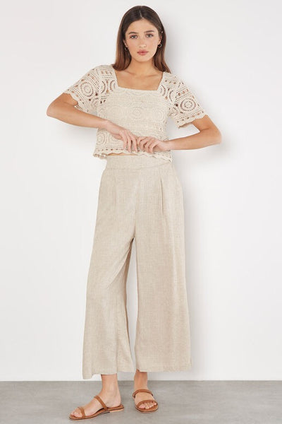 Linen Blend Cropped Palazzo Trousers