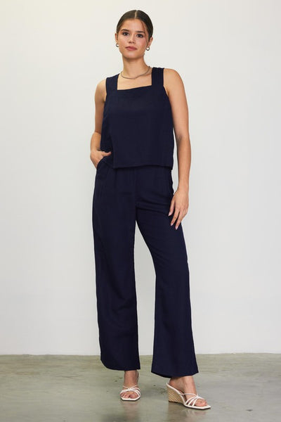 Linen Blend Wide Leg Trousers