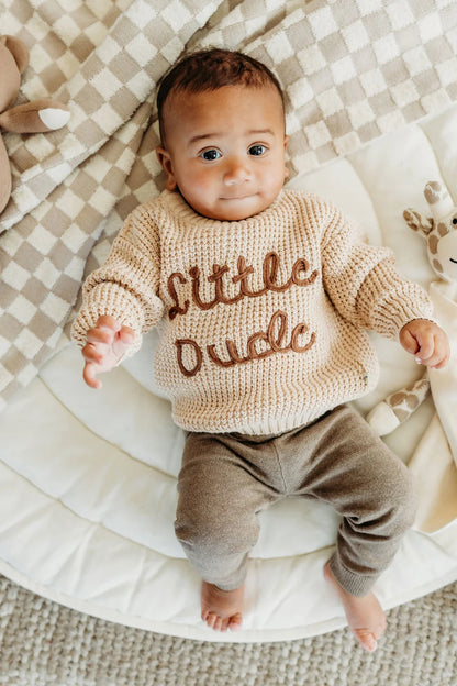 Little Dude Embroidered Baby Sweater
