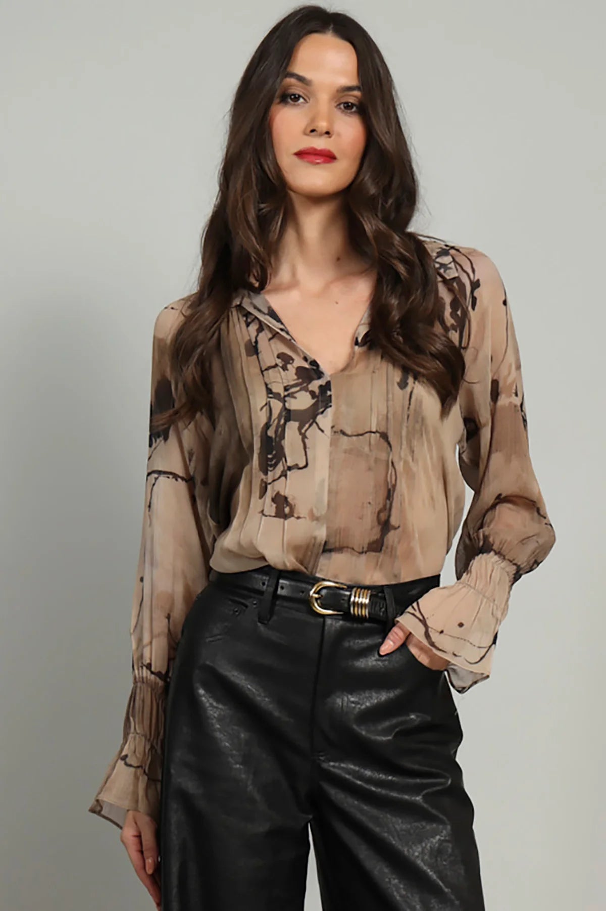 Sandy Ink Pintuck Chiffon Top