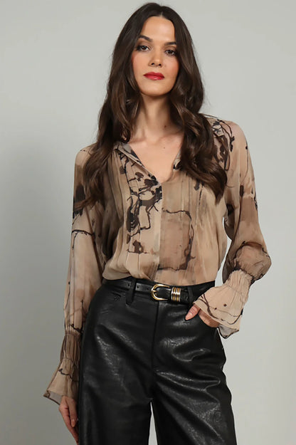 Sandy Ink Pintuck Chiffon Top