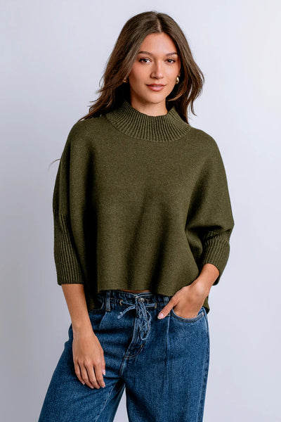 Aja Crop Mock Neck Sweater Olive