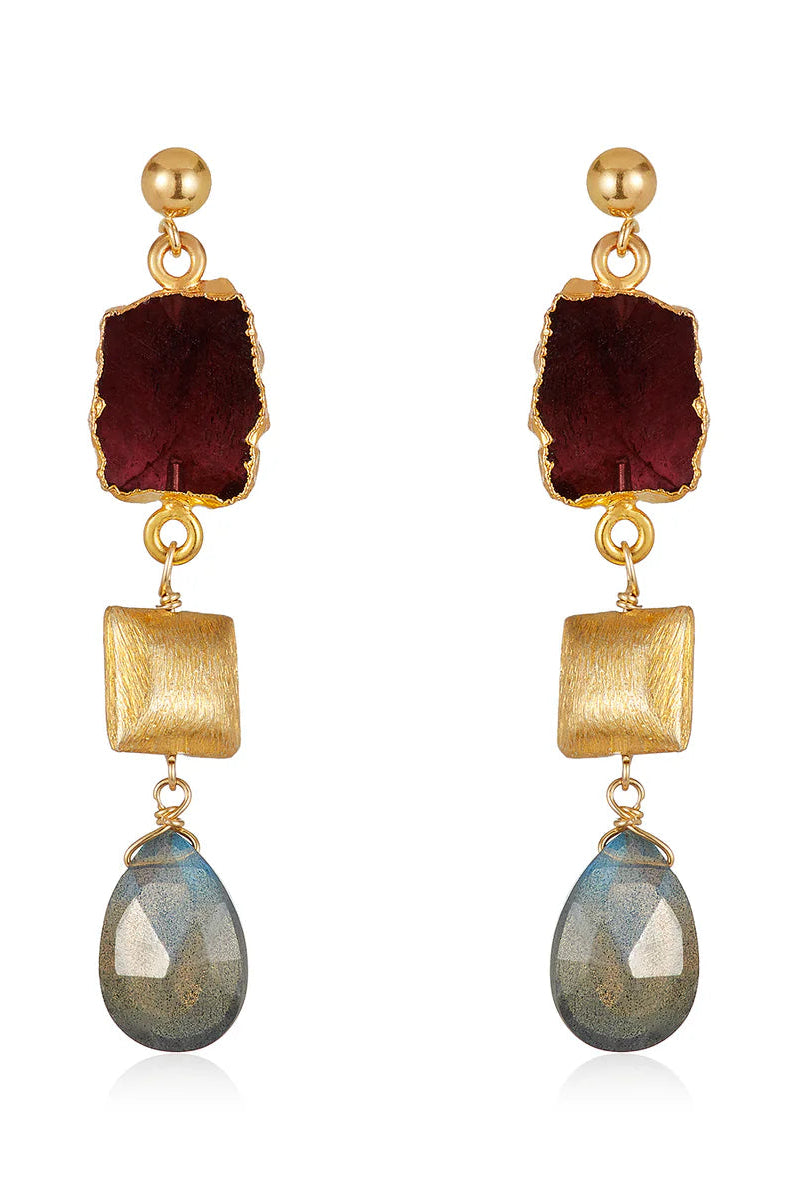 Amanda Earrings Garnet/Labradorite