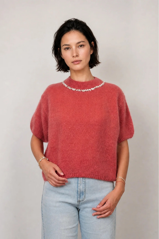 Mohair Crew Neck with Rhinstone Detail