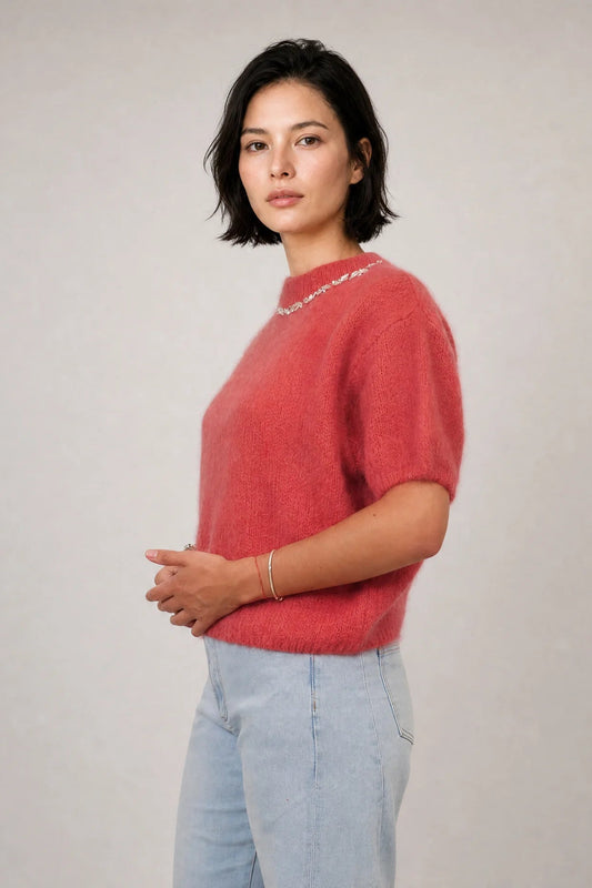 Mohair Crew Neck with Rhinstone Detail