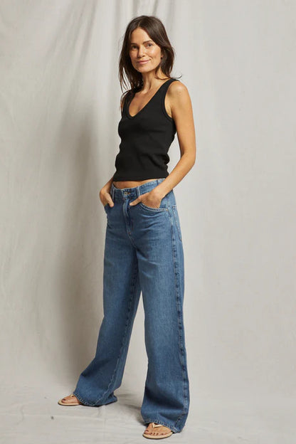 Maria Rib V-Neck Tank True Black