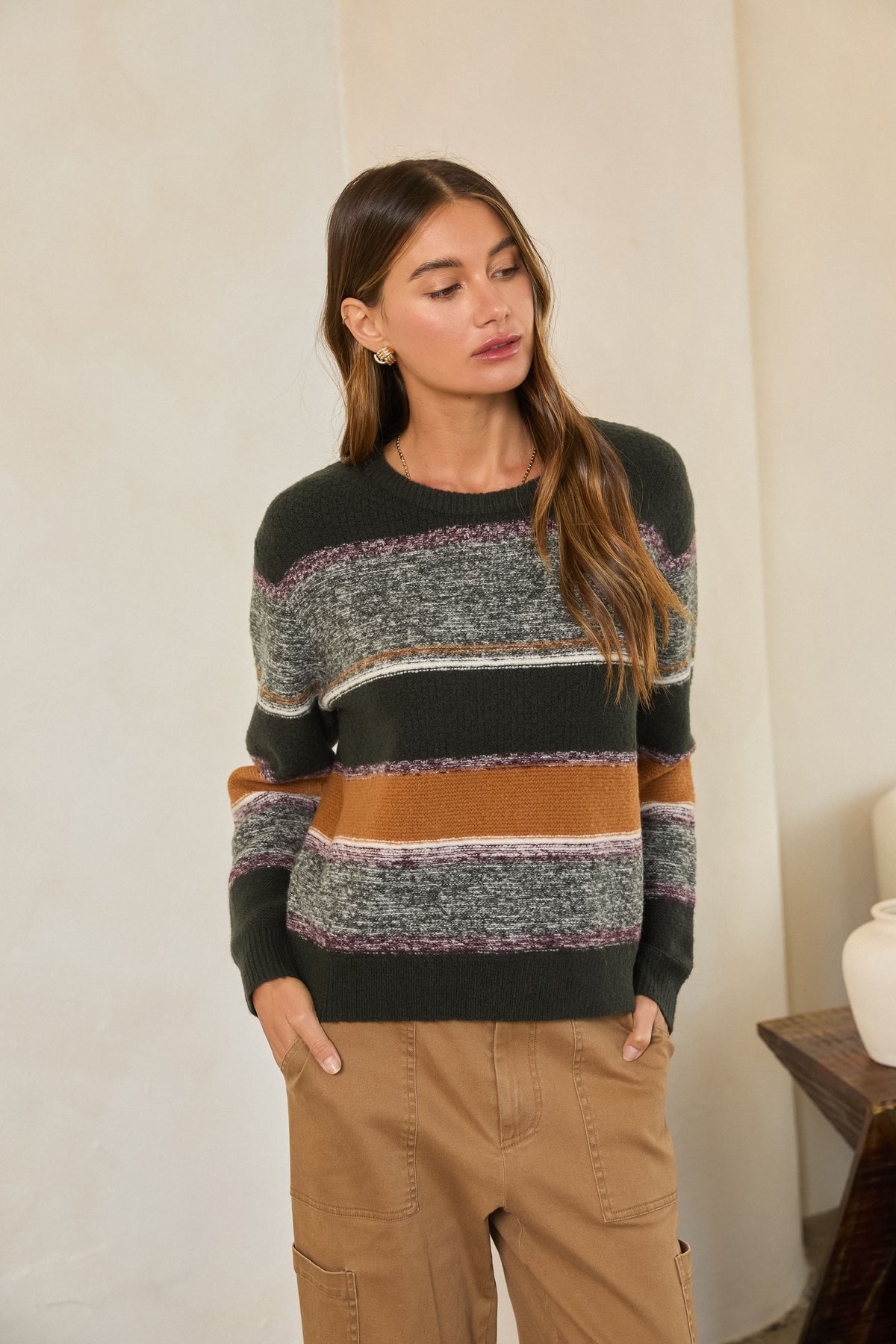 Marled Colorblock Sweater Green Camel