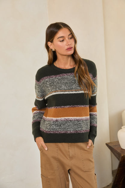 Marled Colorblock Sweater Green Camel