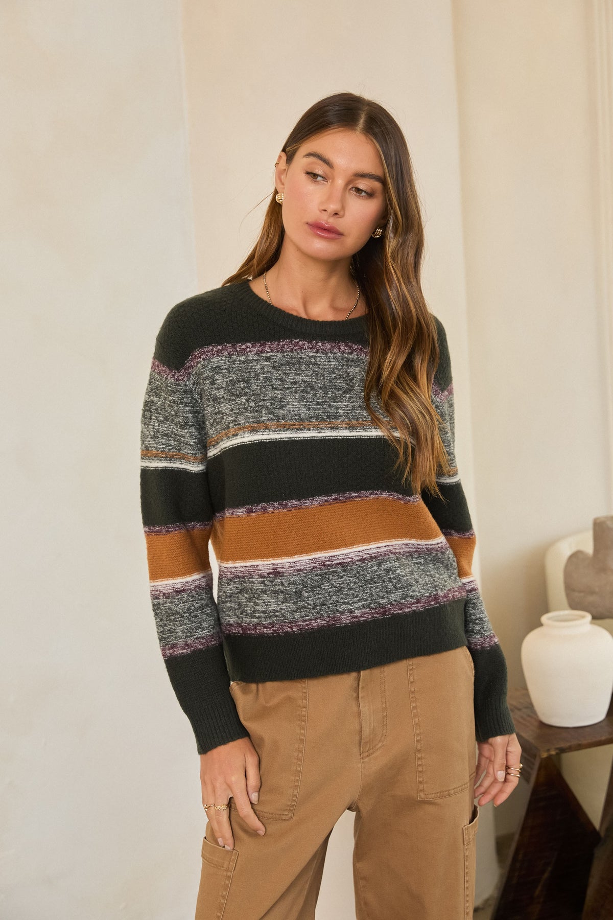 Marled Colorblock Sweater Green Camel