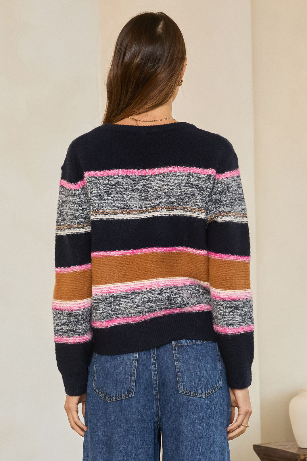 Marled Colorblock Sweater Navy Pink
