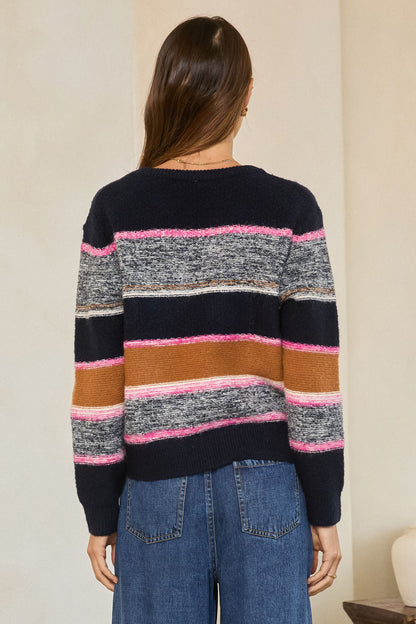 Marled Colorblock Sweater Navy Pink