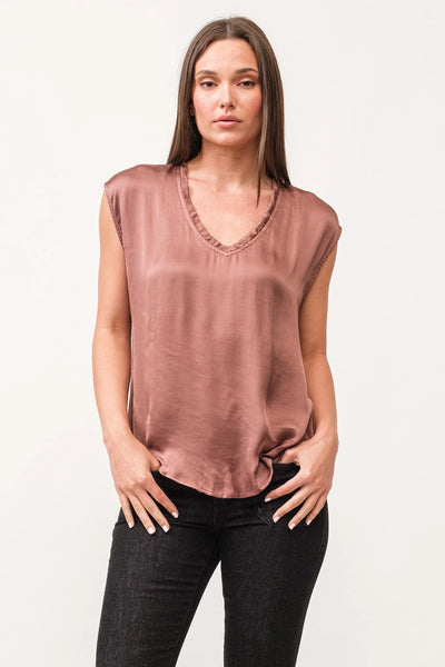 Yanis Silky V-Neck Top Marron