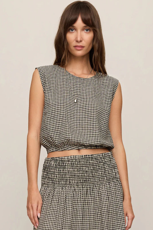 Merit Cropped Gingham Linen Top