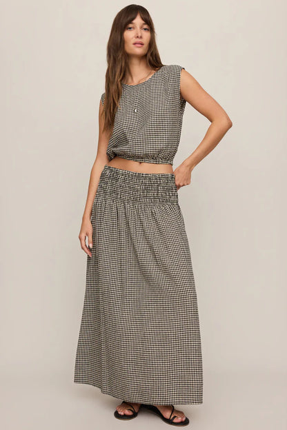 Merit Cropped Gingham Linen Top