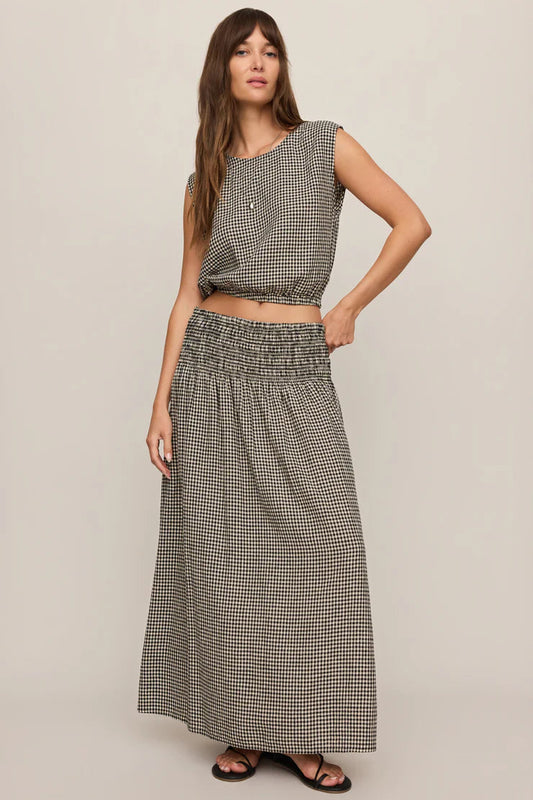 Merit Cropped Gingham Linen Top